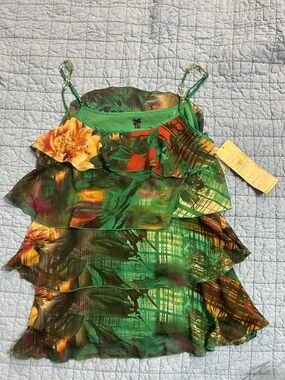 Lapis Green Floral Tiered Ruffle Sundress